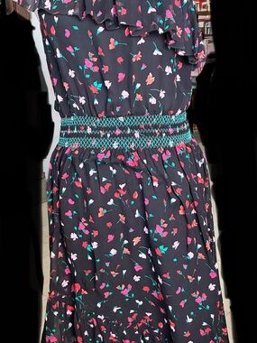 Joie Black Asymmetrical Dress with Pink & Teal Floral Print